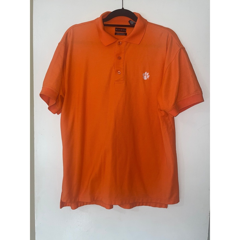 Divots Clemson‎ Tigers Orange DriWay Polo Shirt Mens Large Paw Logo Pique